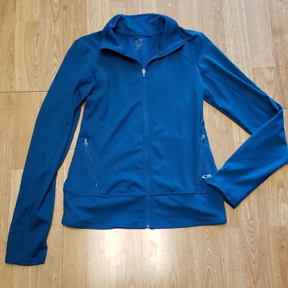 Dark teal zip up athletic jacket Champion XS